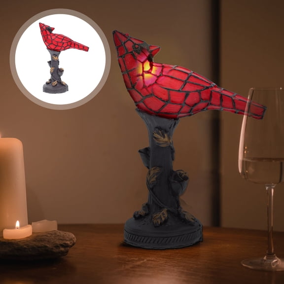 FENGGUIQU Red Bird Modeling Light Creative Resin Table Lamp for Chic Home Decor and Desktop Illumination