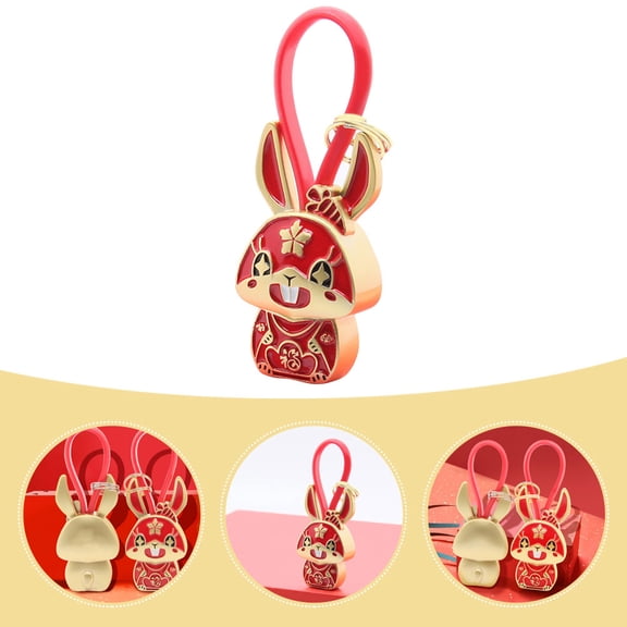 FENGGUIQU Red Metal Rabbit Pendant Vintage Keychain Charm for Decoration