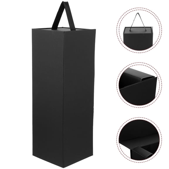 FENGGUIQU Strong Bearing Black Paper Wine Box Decorative Container for Single Wine Bottle