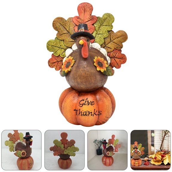 FENGGUIQU 1Pc Tsgiving Pumpkin Turkey Resin Figurine Ornament for Living Room Table Display