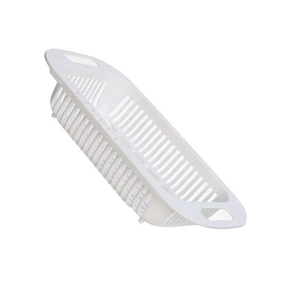 FENGGUIQU Adjustable White Kitchen Sink Basket, Multi-Functional Cutlery and Dish Drainer