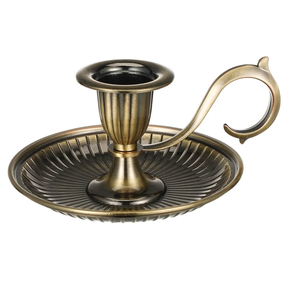 FENGGUIQU Vintage Style Metal Taper Candle Holder with Handle, Elegant Retro Candlestick for Tabletop Decor