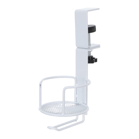 FENGGUIQU Rotating Desktop Cup Holder with Headphone Hook, White Iron Clip