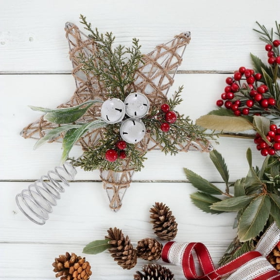 FENGGUIQU Rustic Christmas Tree Topper Star with Natural Jute Rope, Ideal Holiday Indoor Decoration for Festive Seasonal Celebrations