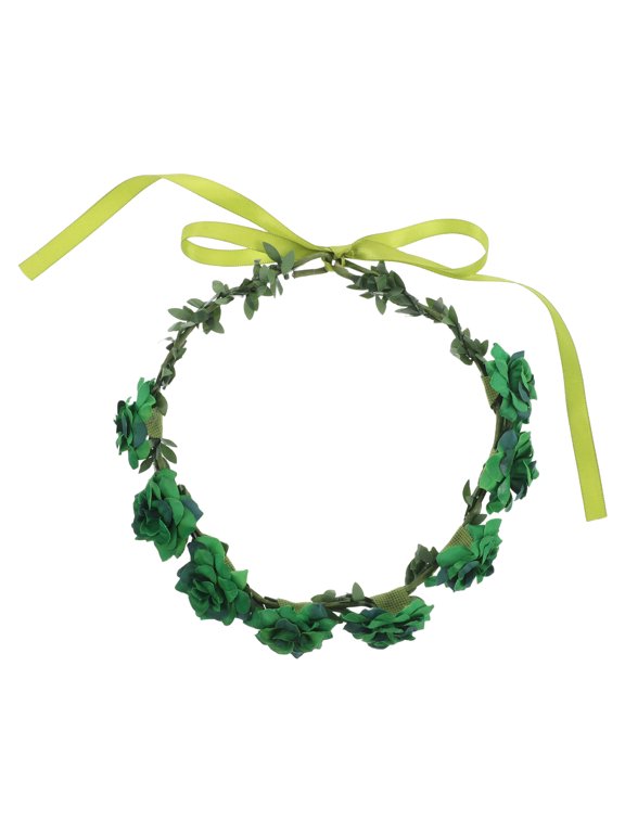 Green Floral Crown Headband with Realistic Fabric Flowers for Festive Decor