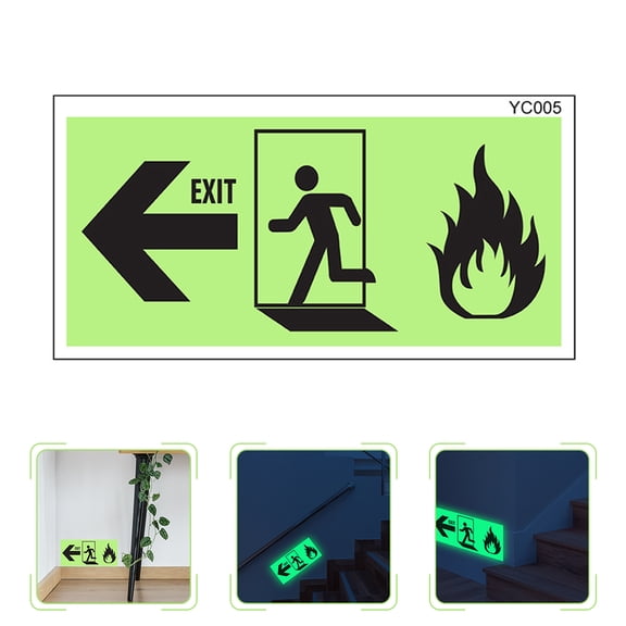 FENGGUIQU Evacuation Direction Sign Wall Decal Black PVC 1 Sheet