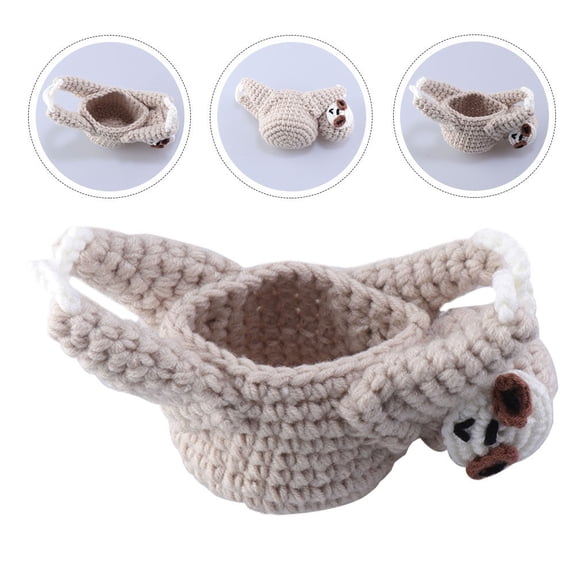 FENGGUIQU Khaki Sloth Hanging Planter Fabric Crochet Indoor Wall Mounted Plant Pot Decor