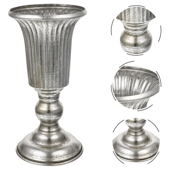 FENGGUIQU Stable Plated Silver Metal Vase for Artificial Flowers and Home Storage Decoration