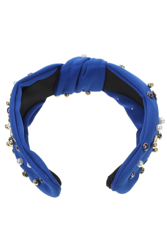 Blue Wide Knotted Headband for Women and Girls, Featuring Bow and Baseball Decoration, Soft Comfortable Fabric
