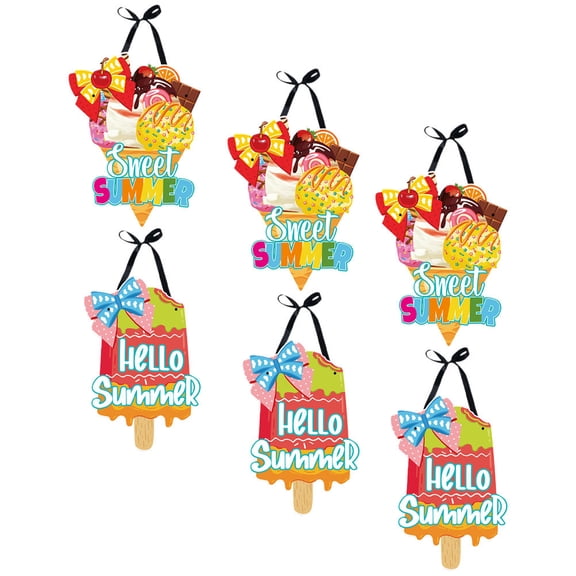 FENGGUIQU Summer Decor Door Sign with Ice Cream Theme for Home Office Decoration Assorted Color 6 Pieces