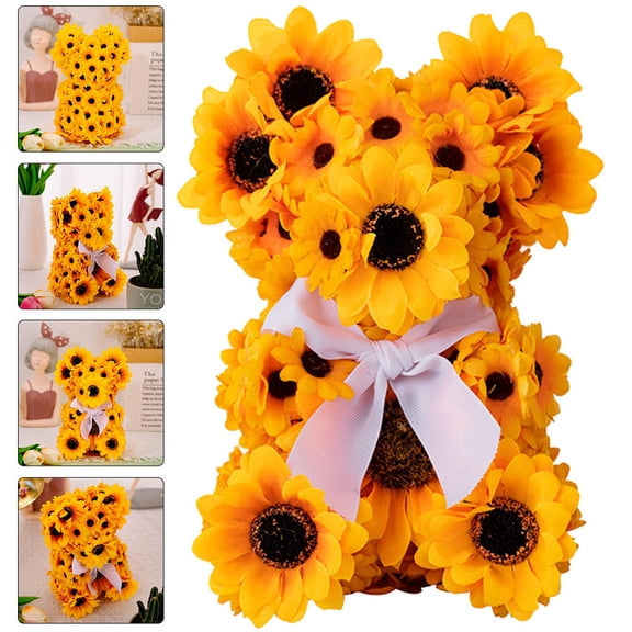FENGGUIQU Bear Figurine with Artificial Sunflowers Perfect for Valentine Home Adornment