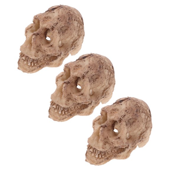 FENGGUIQU Terrarium Skulls 3Pcs Beige Resin Habitat Enhancement for Reptile Lizard Tanks
