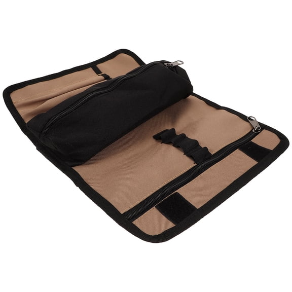 FENGGUIQU Portable Nylon Tool Organizer Bag in Light Brown with Elastic Straps and Zip Storage
