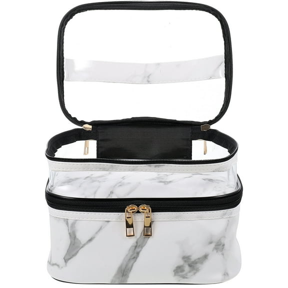FENGGUIQU Travel Toiletry Bag White Marble Portable Cosmetics Organizer with Handle