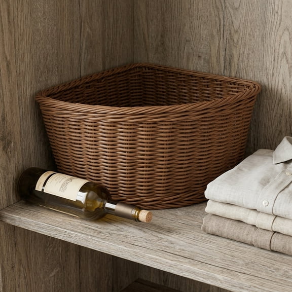 FENGGUIQU Triangular Corner Shelf Basket, 14x10x6 in Handwoven Storage Bin