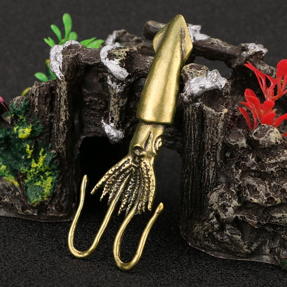 FENGGUIQU Vintage Brass Cuttlefish Decor Statue Golden Retro Animal Figurine