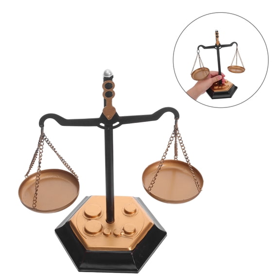 FENGGUIQU Elegant Metal Balance Scale Desk Ornament with Libra Justice Sculpture for Home
