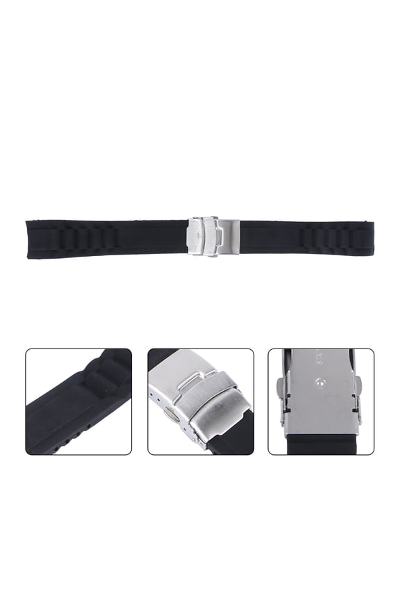 Silicone Watchband Black Deployment Buckle Durable and Comfortable