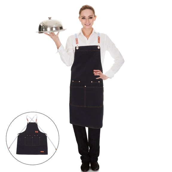 FENGGUIQU Water Resistant Full Coverage Canvas Apron with Functional Pockets for Painting and Pottery