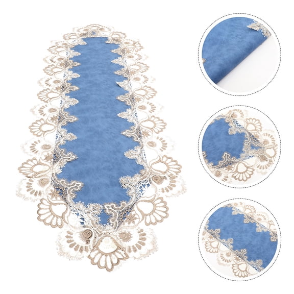 FENGGUIQU Elegant Table Runner Lace Blue Protector for Wedding Decor 1Pack