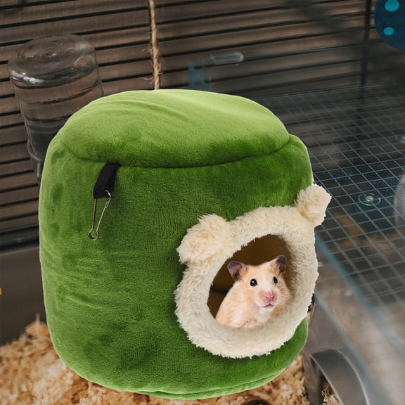 FENGGUIQU Green Hamster House Cotton Stump Soft Bed for Small Animals, Cozy Hideout Nest for Hamsters, Mice, Gerbils