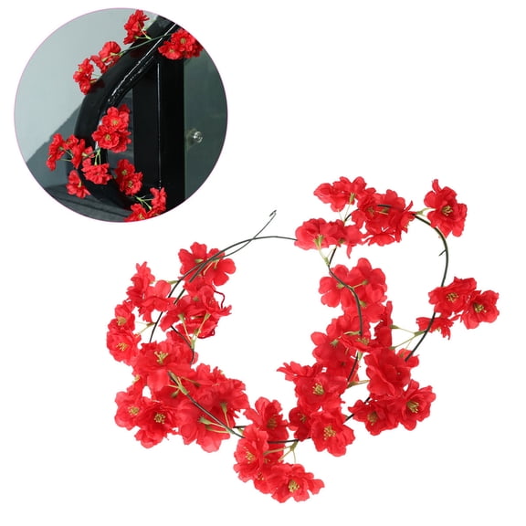 FENGGUIQU Wedding Flower Vines Red Faux Hydrangea Hanging Artificial Flower for Romantic Home Decor