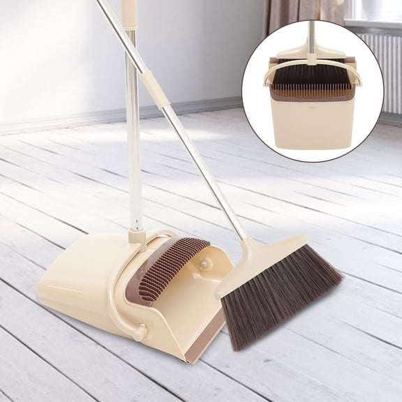 FENGGUIQU 1Set Stainless Steel Handle Dustpan Broom Kit with Hair Removal Comb and Hanging Hole