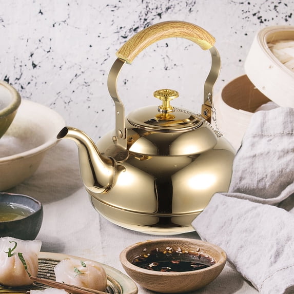 FENGGUIQU Whistling Tea Kettle Golden Stainless Steel Stovetop Use For Home Users 1Pack