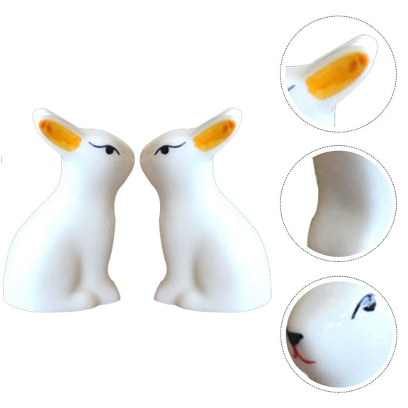 FENGGUIQU 2Pcs Ceramic Rabbit Ornament White Desktop Decor Perfect for Home and Car with Creative Design