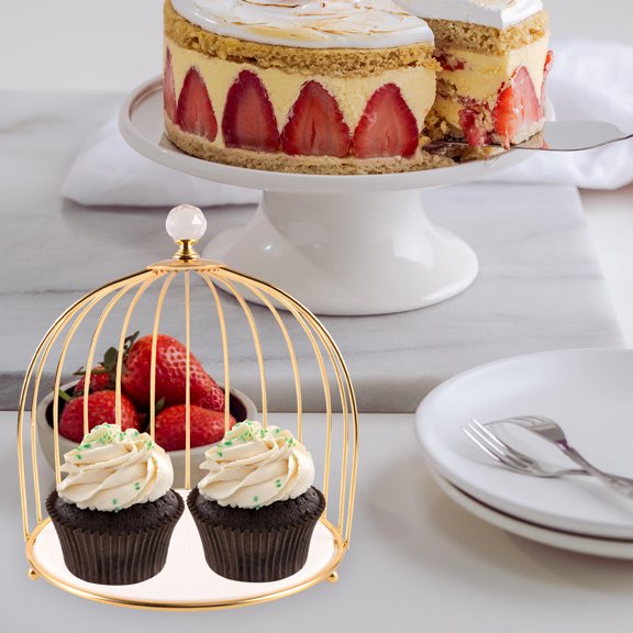 FENGGUIQU White Iron Desktop Fruit Basket Metal Wire Cake Serving Tray for Home and Party Display Use