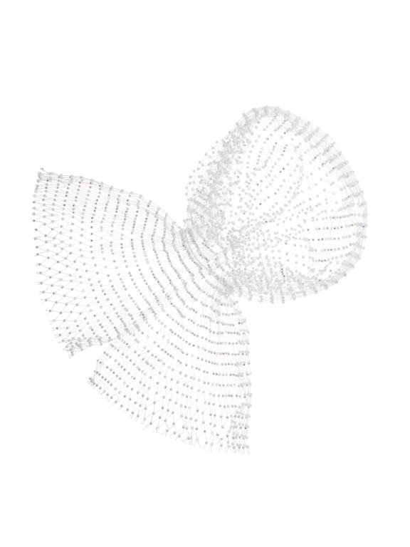 White Mesh Hair Wrap with Rhinestone Accents, Breathable Polyester for Disco Party Outfit
