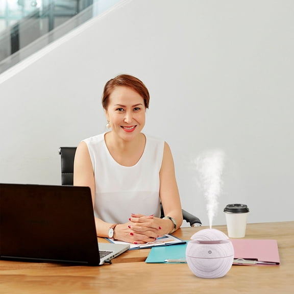 FENGGUIQU White Wood Grain USB Mini Humidifier with Quiet Mist LED Night Light