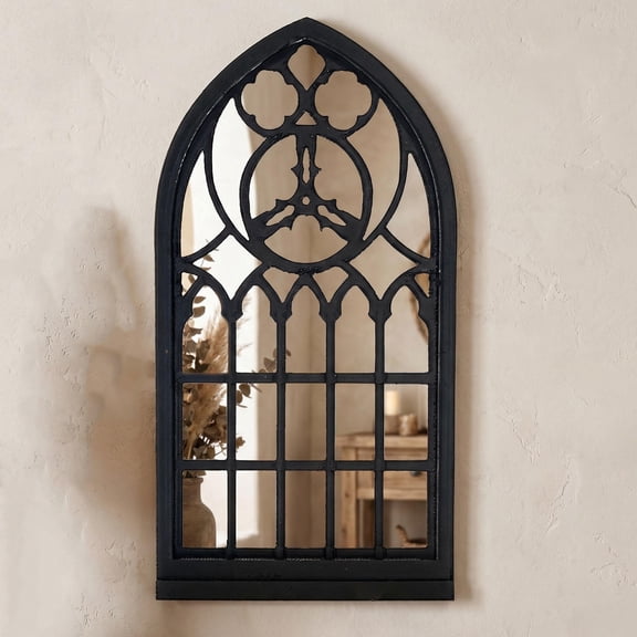 FENGGUIQU Window Frame Style Black Mirror for Wall Mounted Goth Room and Living Area Decoration