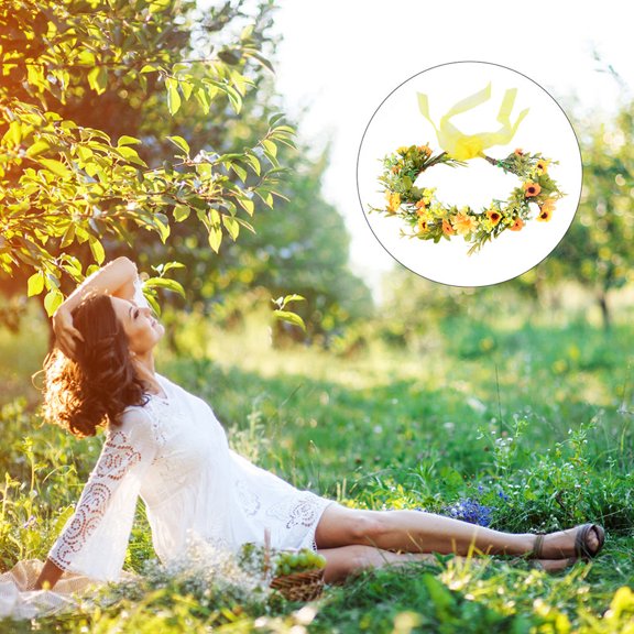 FENGGUIQU Yellow Fabric Wreath Headdress with Iron Wire for Wedding Party Photography and Home Use