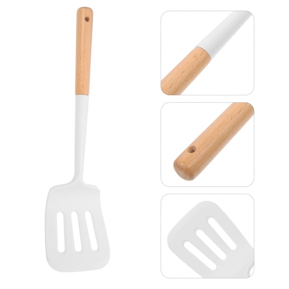 FENGGUIQU Heat Resistant Silicone Cooking ula with Wood Handle for Kitchen Use Multi Color