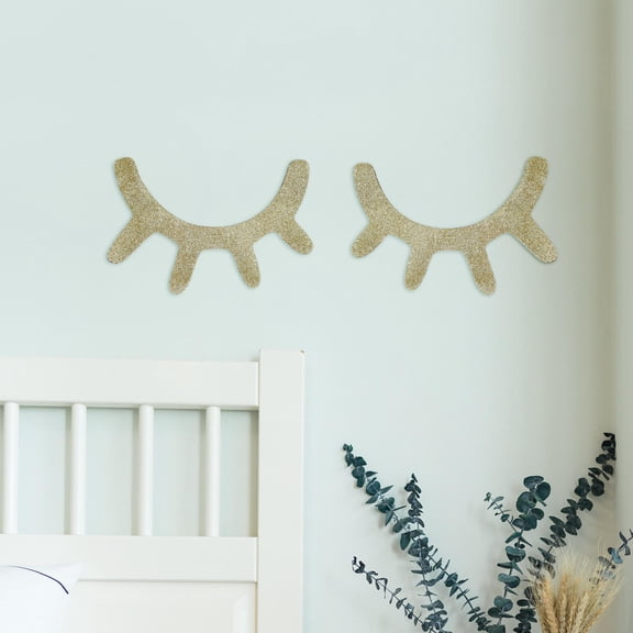FENGGUIQU Shiny Golden Eyelash Wall Decals, Nordic Wooden Decor for Home