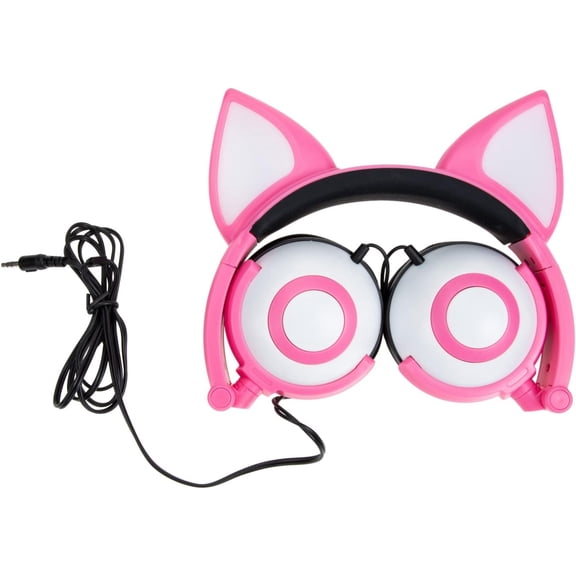 FENGGlowing Headphones Wired Gaming Headset Headphones Over-Ear Ears Earphones Light up Headset Fox Ear Headphones Earbuds Wired On Ear Audio Headphones Fitness PVC Music Cat Fox-240518