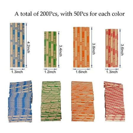 FENGHEMINGA Kraft Paper Flat Coin Roll Wrappers, Quarters, Dimes, Nickels, 200 Count