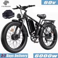 thumbnail image 1 of FENGQS 6000W Dual Motor Electric Bike for Adults, 50MPH 100 Miles 60V Ebike, 24" x 4" Fat Tire Full Suspension, Hydraulic Brakes 7-Speed Mountain E-Bicycle-(Black) with Bag, 1 of 9