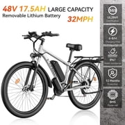 FENGQS Q8 Ebike for Adults, 80 Mile 35MPH Electric Mountain Bike, 48V 17.5AH 840WH Aluminum Electric Bicycle, 21-Speed Gears E-Bike, 27.5" Tire, Front Dual Suspension, UL 2849White