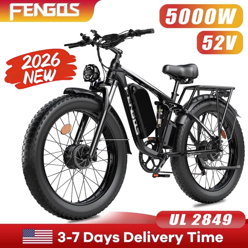 FENGQS Q8PLUS Electric Bike 5000W Dual Motor for Adults, 52V/23Ah Battery, 26"x4" Fat Tire, Hydraulic Disc Brakes, 45MPH Top, 80-100 Miles Range-(Black) UL 2849