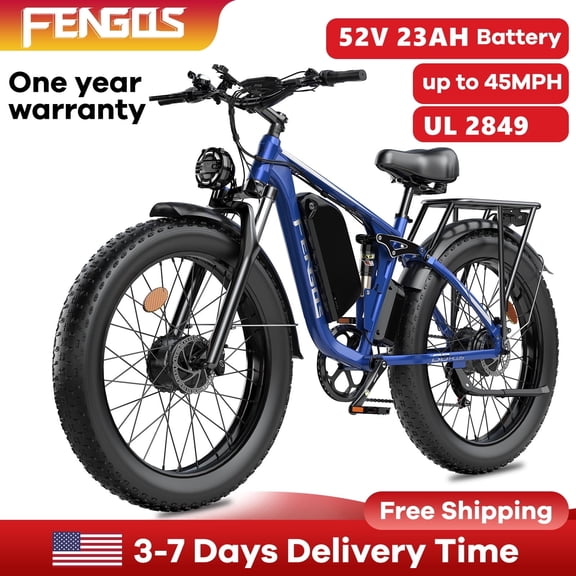 FENGQS Q8PLUS Electric Bike 5000W Dual Motor for Adults,26"x4" Fat Tire E Bicycle,52V/23AH Battery, 45MPH Electric Bicycle,80-100 Miles E Mountain Bike -(Blue) UL2849
