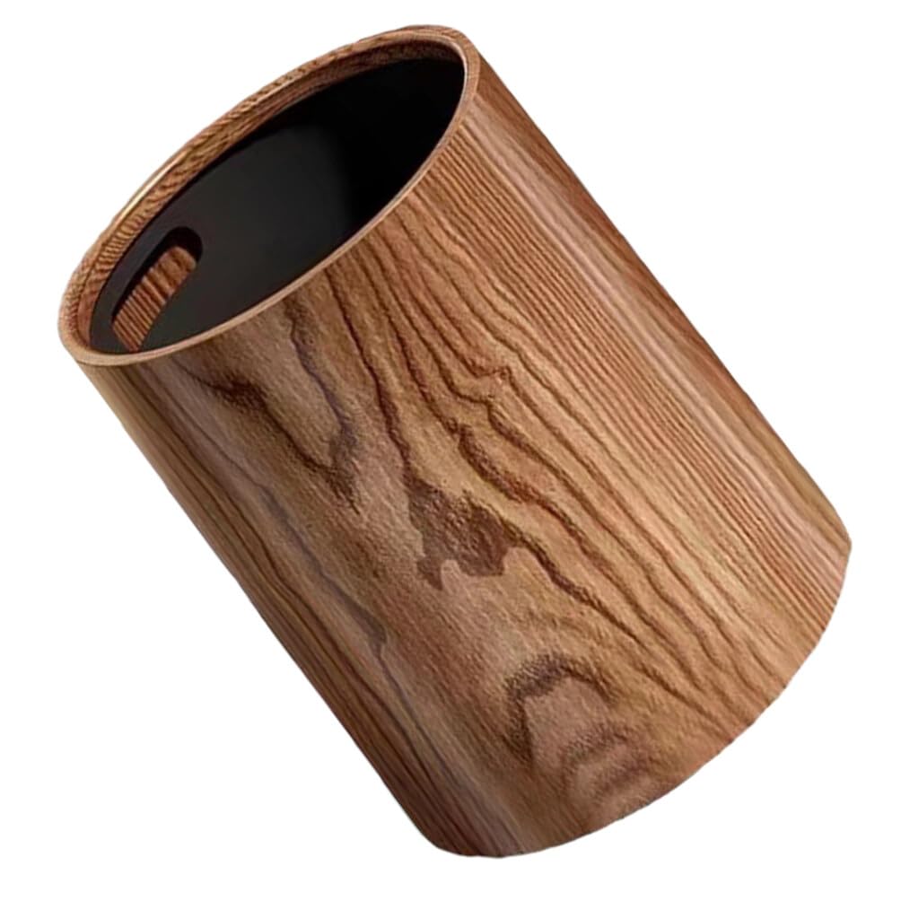 FENGRetro Trash Can Imitation Wood Grain Trash Can 8L Round Stackable