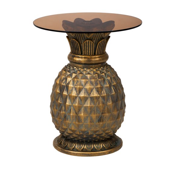 FENGSHUO Pineapple Shaped Patio Side Table with Glass Top Outdoor Decor End Table