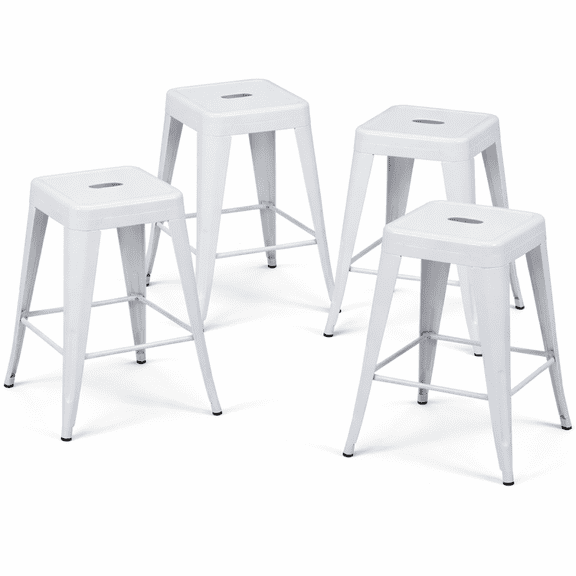 FENGSHUO Set of 4 Light White Metal Barstools Backless 24 Inch Counter Height Chairs Waterproof Industrial Furniture for Kitchen Breakfast Nook Cafe Style 4