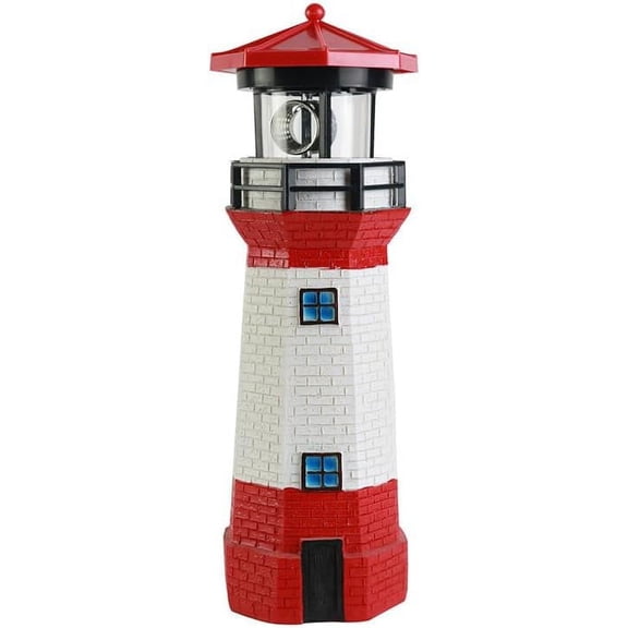 FENGSolar Rotating Light Led Landscape Lights Solar Garden Rotating Lights Outdoor Garden Lights Light for Outside Patio Solar Lighthouse Miniature Turn Light to Rotate (Red & White)-240810