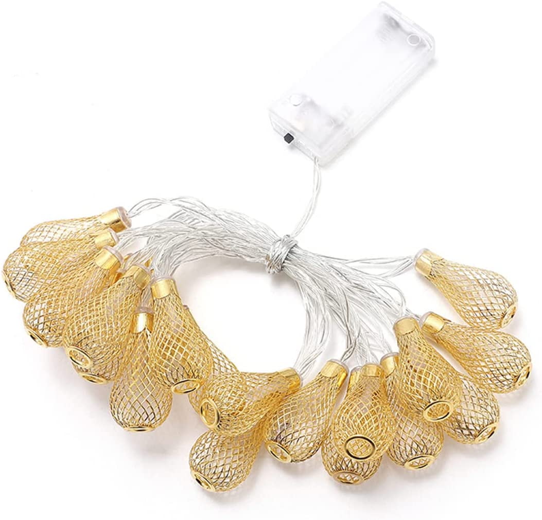 FENGWrought Iron Hollow Water Drop Light String Moroccan Night Light