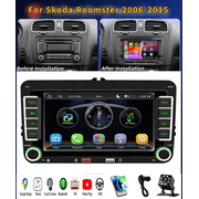 FENGXIH 7-inch Car Stereo For Skoda Roomster 2006-2015 and more, GPS Navigation with Carplay Android Auto BT WiFi SWC Car MP5 Player with 480P 35LED Backup Camera AM/FM/RDS Radio