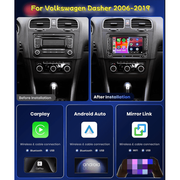 FENGXIH 7-inch Car Stereo For Volkswagen Dasher 2006-2019 and more, GPS Navigation with Carplay Android Auto BT WiFi SWC Car MP5 Player with 480P 24LED Backup Camera AM/FM/RDS Radio