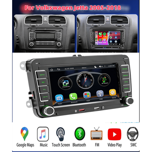 FENGXIH 7-inch Car Stereo For Volkswagen Jetta 2005-2018 and more, GPS Navigation with Carplay Android Auto BT WiFi SWC Car MP5 Player with 480P 21LED Backup Camera AM/FM/RDS Radio